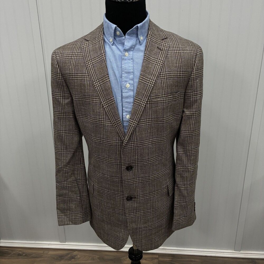 Jos. A. Bank Reserve 48L Brown Glen Check Wool/Silk/Linen 2-Button Sports Coat